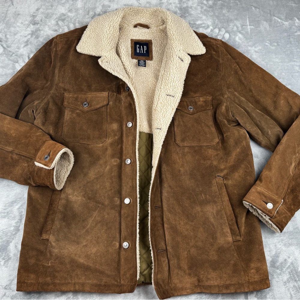 FLAWED VTG Gap Suede Leather Sherpa Lined Jacket Mens XL Y2K Rancher Cowboy